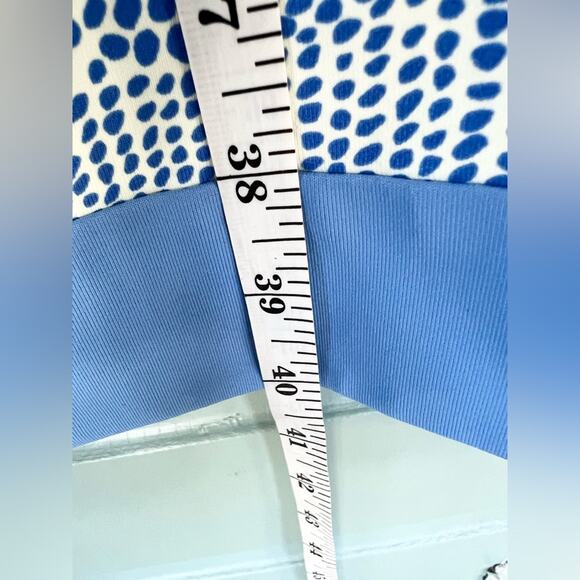 J. McLaughlin Catalina Cloth Blythe Dress faux wrap blue cream long sleeve large - Picture 6 of 7